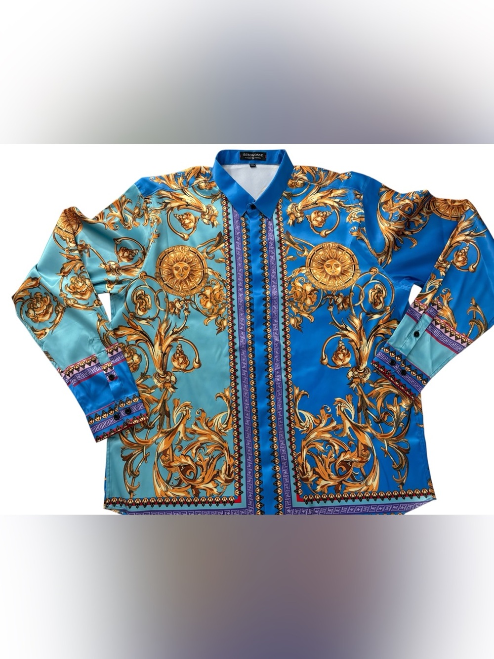 GS BOGOSSE Baroque Gold Blue LS Button Up Dress Shirt Men’s 2XL NWOT